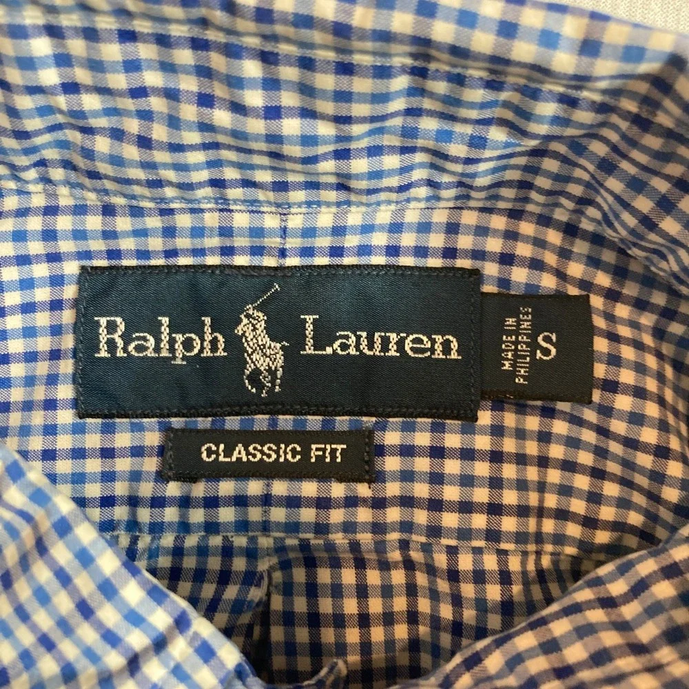 Polo Ralph Lauren Mens S Classic Fit Blue White Gingham Button Down Shirt Preppy